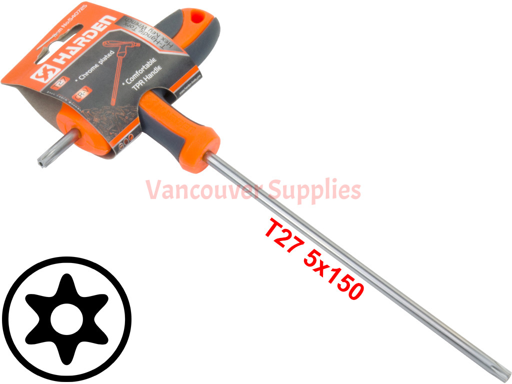 T27 T Handle Torx Security Pin 6 Point Star Key CRV Screwdriver
